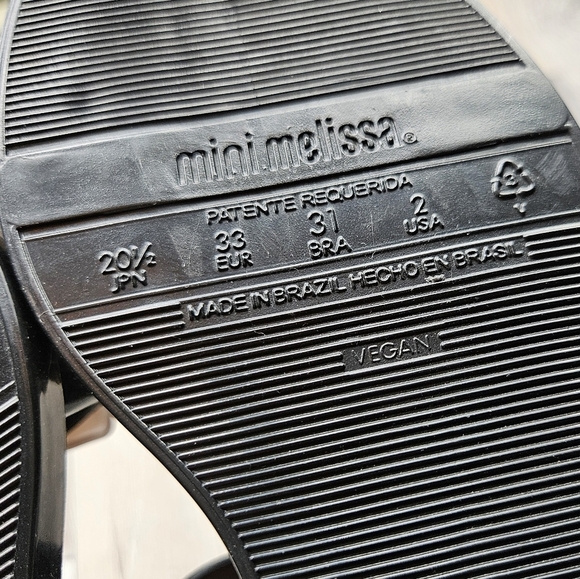 Mini Melissa Mar Sandal Black with White Glitter Toe Bow Youth size 2 - Picture 5 of 6